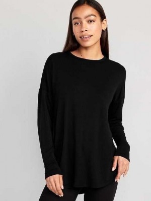 T Shirts Old Navy Luxe Long-Sleeve Tunic T-Shirt Femme Noir | 782-NXTWOD