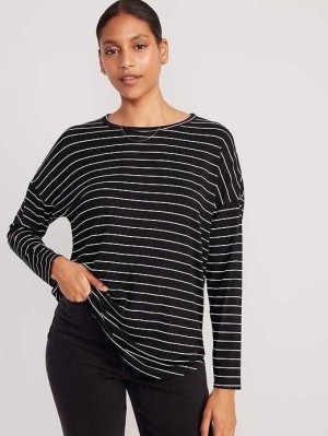T Shirts Old Navy Luxe Long-Sleeve Tunic T-Shirt Femme Noir Stripes | 760-IZCOVU