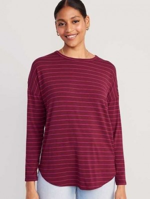 T Shirts Old Navy Luxe Long-Sleeve Tunic T-Shirt Femme Rouge Stripes | 964-NKLQFM