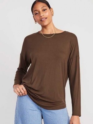 T Shirts Old Navy Luxe Long-Sleeve Tunic T-Shirt Femme Espresso | 498-YKOSGD