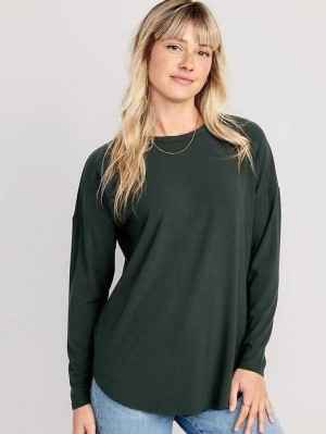 T Shirts Old Navy Luxe Rib-Knit Tunic T-Shirt Femme Noir | 345-ZRNKXC