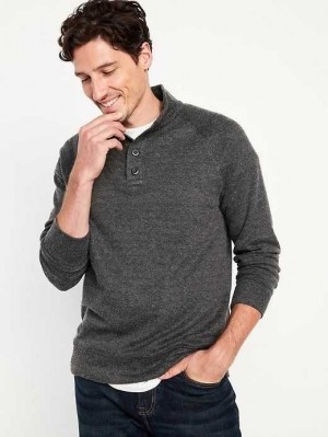 T Shirts Old Navy Mock-Neck Button-Front Pullover Pull Homme Grise Foncé | 783-HGUWDF