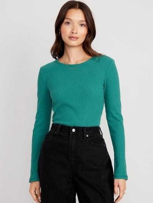 T Shirts Old Navy Plush Long-Sleeve Crew-Neck T-Shirt Femme Vert | 802-ZWGAJE