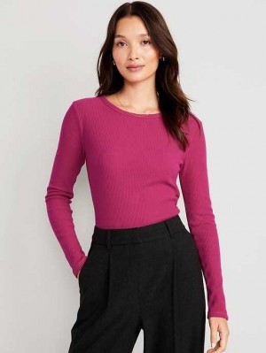 T Shirts Old Navy Plush Long-Sleeve Crew-Neck T-Shirt Femme Rose | 709-PGNHWF