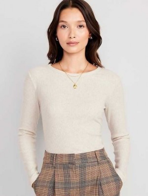 T Shirts Old Navy Plush Long-Sleeve Crew-Neck T-Shirt Femme Beige | 639-KLEUQO