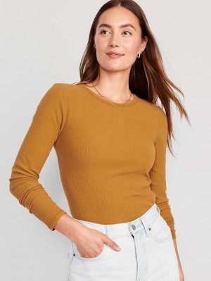 T Shirts Old Navy Plush Long-Sleeve Crew-Neck T-Shirt Femme Baltic Amber | 452-NTDMVI