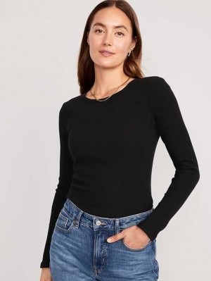 T Shirts Old Navy Plush Long-Sleeve Crew-Neck T-Shirt Femme Noir | 450-HAMQYR