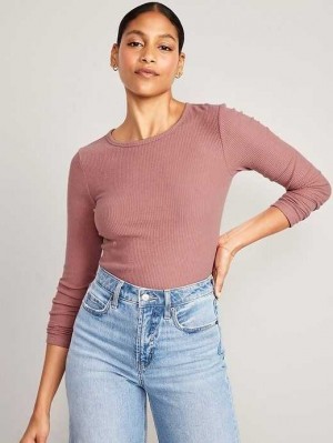 T Shirts Old Navy Plush Long-Sleeve Crew-Neck T-Shirt Femme Rouge | 026-VJDFCP