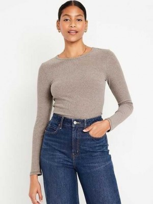 T Shirts Old Navy Plush Long-Sleeve Crew-Neck T-Shirt Femme Marron Clair | 839-PGTXFR