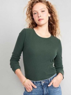 T Shirts Old Navy Plush Long-Sleeve Crew-Neck T-Shirt Femme Noir | 835-MGNRIT