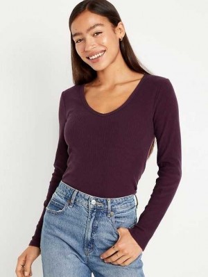 T Shirts Old Navy Plush Long-Sleeve V-Neck T-Shirt Femme Violette | 197-QKRAPO