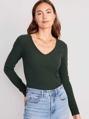 T Shirts Old Navy Plush Long-Sleeve V-Neck T-Shirt Femme Noir | 860-TCPGIH