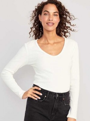 T Shirts Old Navy Plush Long-Sleeve V-Neck T-Shirt Femme Bleu Clair | 834-SEFXOU