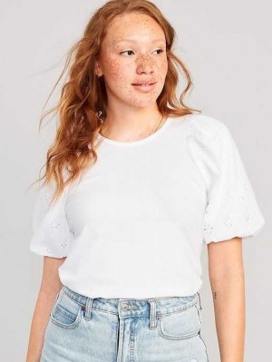 T Shirts Old Navy Puff-Sleeve Cutwork Top Femme Blanche | 130-NUXIQJ