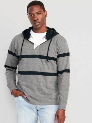 T Shirts Old Navy Rugby Pullover Hoodie Homme Grise Bleu Marine Stripes | 698-AQKRDP