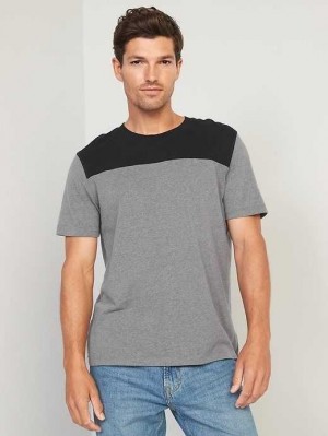 T Shirts Old Navy Soft-Washed Color-Block Football T-Shirt Homme Grise Noir | 359-VUXSHL