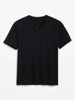 T Shirts Old Navy Soft-Washed Corta-Sleeve Henley T-Shirt Homme Noir | 819-IDVTSX