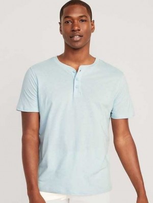 T Shirts Old Navy Soft-Washed Corta-Sleeve Henley T-Shirt Homme Bleu | 746-MYFQLX