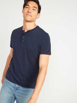 T Shirts Old Navy Soft-Washed Corta-Sleeve Henley T-Shirt Homme Bleu Marine | 958-RUWFMX