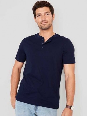 T Shirts Old Navy Soft-Washed Corta-Sleeve Henley T-Shirt Homme Bleu Marine | 067-QESRLZ
