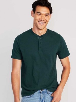T Shirts Old Navy Soft-Washed Corta-Sleeve Henley T-Shirt Homme Vert Foncé | 980-OHWLGC