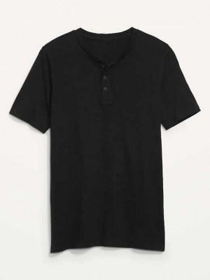 T Shirts Old Navy Soft-Washed Corta-Sleeve Henley T-Shirt Homme Noir | 857-MWSRUG