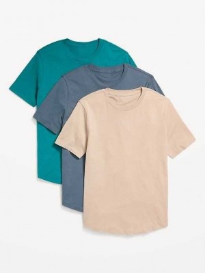 T Shirts Old Navy Soft-Washed Curved-Hem T-Shirt 3-Pack Homme Turquoise Grise | 657-OUZPEI