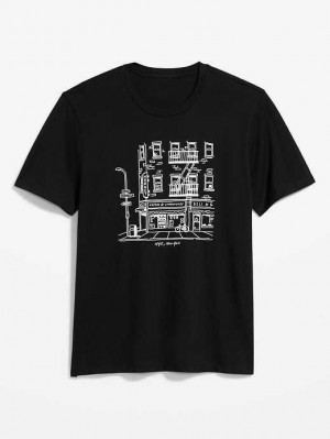 T Shirts Old Navy Soft-Washed Graphique T-Shirt Homme Noir | 034-LAMHXS