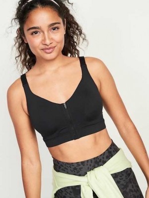 Vêtements De Sport Old Navy High-Support PowerSoft Zip-Front Sports Bra Femme Noir | 260-YFADQR