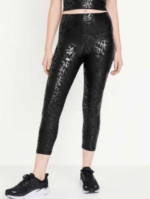 Vêtements De Sport Old Navy High-Waisted PowerSoft Foil-Print Crop Leggings Femme Noir | 623-PQOVXA