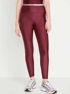 Vêtements De Sport Old Navy High-Waisted PowerSoft 7/8 Shine Leggings Femme Rouge Foncé | 581-JHXMNA
