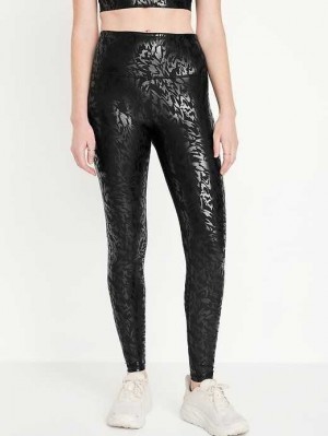 Vêtements De Sport Old Navy High-Waisted PowerSoft Foil-Print Leggings Femme Noir | 057-TIZDGQ