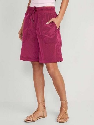 Vêtements De Sport Old Navy High-Waisted Shiny Nylon Bermuda Shorts Femme Flamingo A Go-Go | 352-EHIBDR