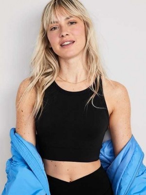 Vêtements De Sport Old Navy Light Support Seamless Rib-Knit Longline Sports Bra Femme Noir | 951-NJQOSD