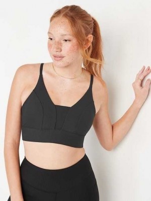 Vêtements De Sport Old Navy Light Support PowerSoft Textured-Rib Sports Bra Femme Noir | 295-SJQDFW