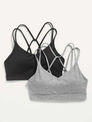 Vêtements De Sport Old Navy Light Support Lanières V-Neck Sports Bra 2-Pack Femme Noir Grise | 051-RQAIWV