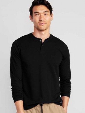 Vêtements De Sport Old Navy Long-Sleeve Thermal-Knit Performance Henley Homme Noir | 701-DXTJYV