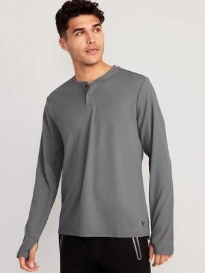 Vêtements De Sport Old Navy Long-Sleeve Thermal-Knit Performance Henley Homme Grise | 257-ZUAYQX